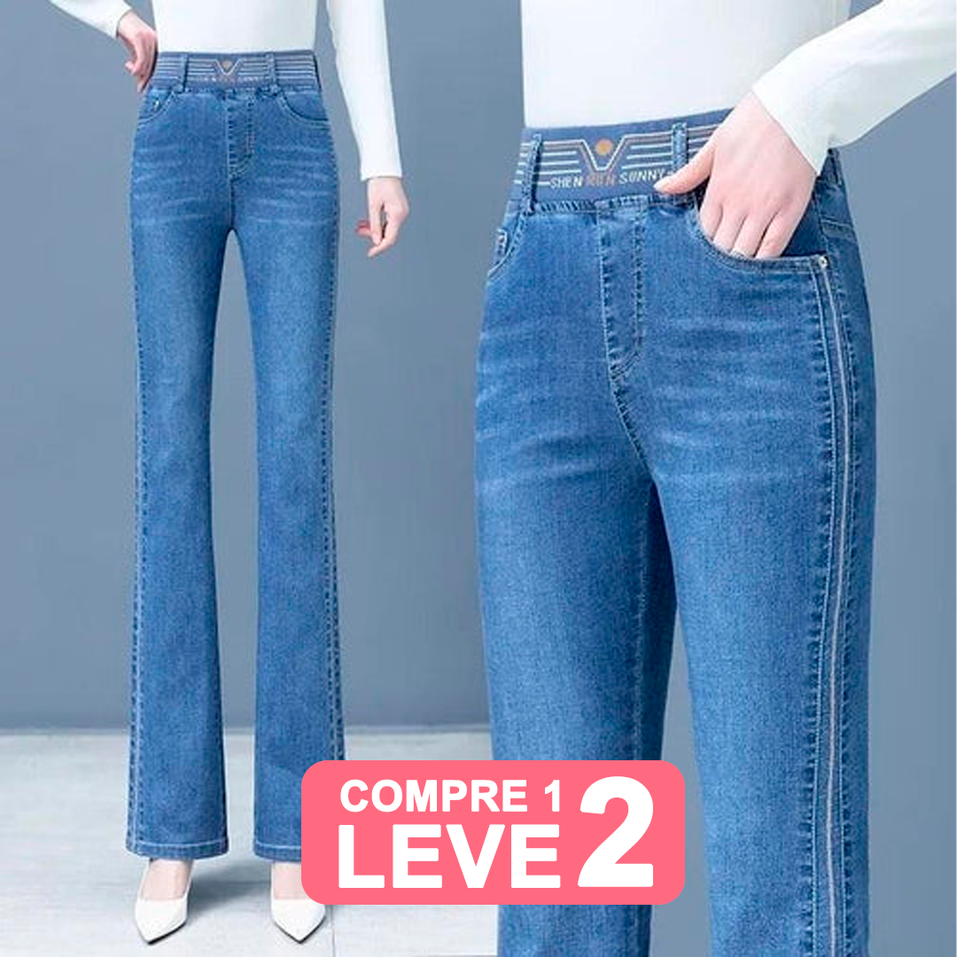 [COMPRE 1 LEVE 2] Calça Jeans Flare com Cintura Elástica | Modelinho Charmoso